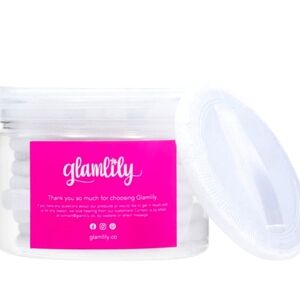 NWOT Set of 12 White Powder Puffs in Screw on Lid Reusable Container